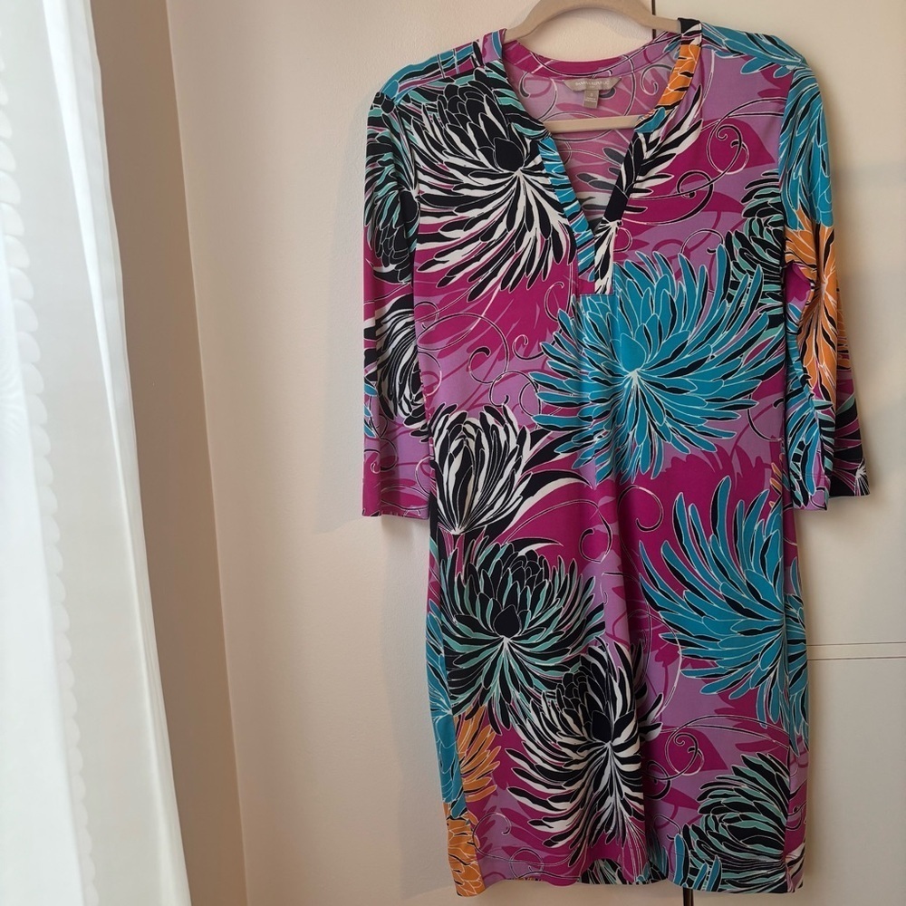 Banana Republic Pink Floral Abstract Print 3/4 Sleeve Shift Dress Size S - Picture 1 of 3